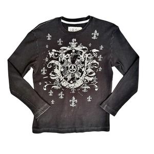 Y2K Grunge Fleur de Lis Graphic Thermal Long Sleeve Tee